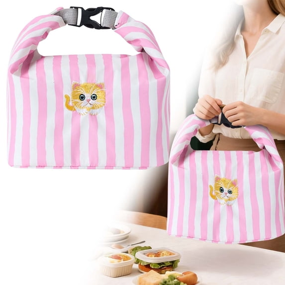 Clearance Under $5 Striped Insulated Lunch Bag Large Capacity Thermal Tote for Work School Picnic,1PC,Pink