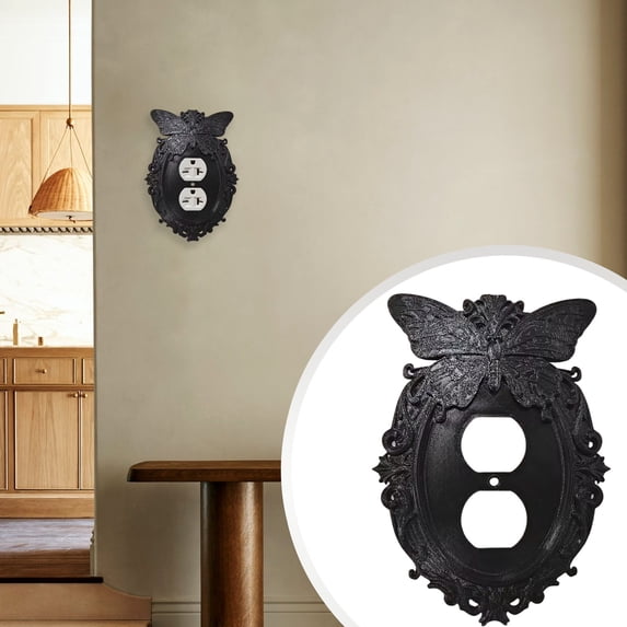 Clearance Under $5 Switch Plate Cover Gothic Butterfly Embossed for Wall Socket Decor,1PC,Black