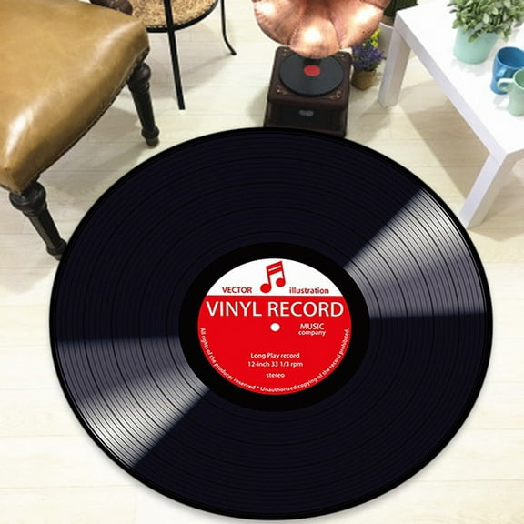 Clearance Under $5 Vinyl Record Printed Soft Fabric Round Floor Mat Carpet Room Area Bedroom Rug