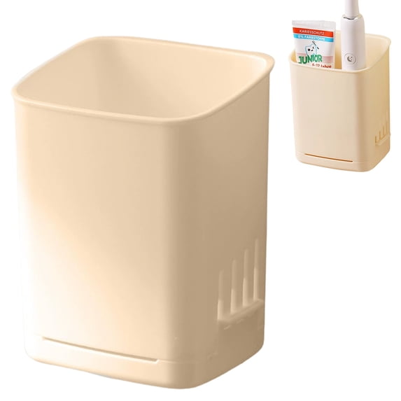 Clearance Under $5 Wall Mounted Toothbrush Holder with Drip Tray No Drilling Bathroom Organizer,1PC,White