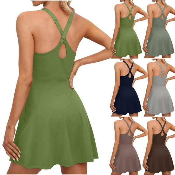 Clearance Under 5$! Women's Comfortable Sports Solid Color Backless Shoulder Strap Jumpsuit Shorts with Pockets 2025 Clothes