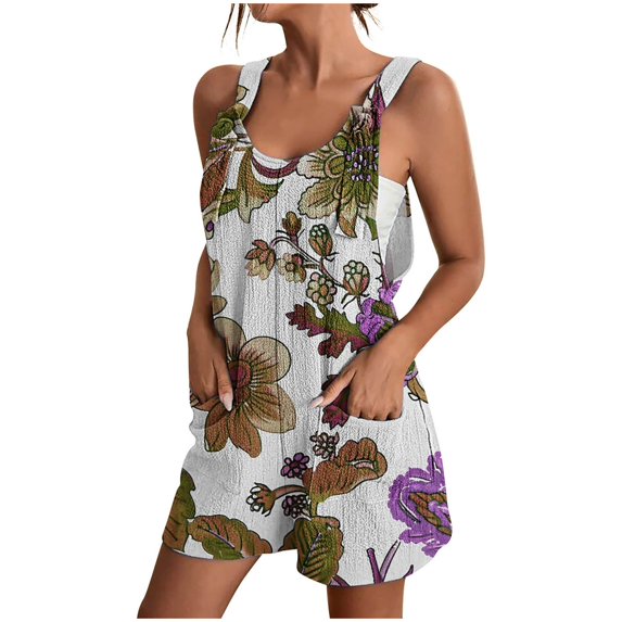 Clearance Under 5$! Women's Summer Comfortable Casual Suspender Printing Shorts Pocket Jumpsuit Shorts with Pockets 2025 Clothes