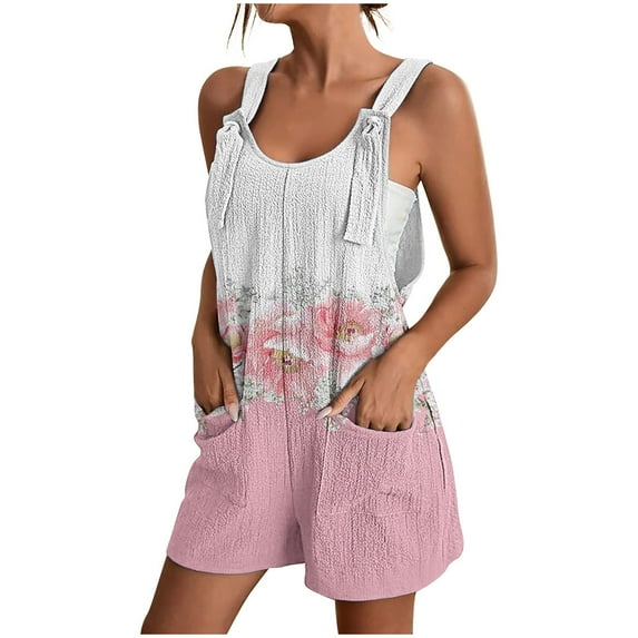 Clearance Under 5$! Women's Summer Comfortable Casual Suspender Printing Shorts Pocket Jumpsuit Shorts with Pockets 2025 Clothes