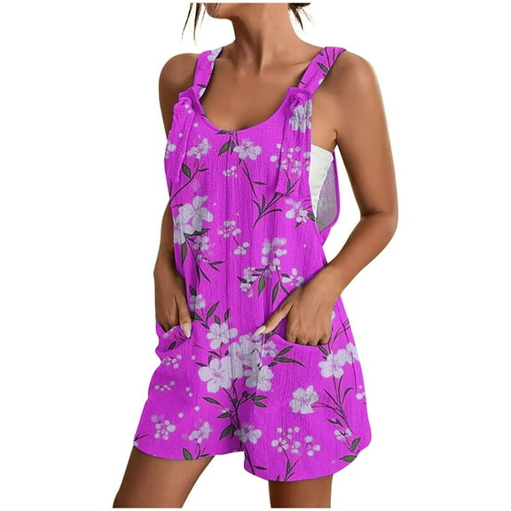 Clearance Under 5$! Women's Summer Comfortable Casual Suspender Printing Shorts Pocket Jumpsuit Shorts with Pockets 2025 Clothes