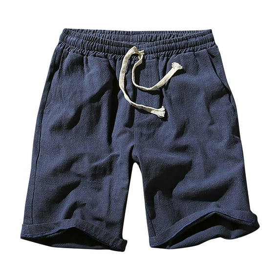 Under $5!Xixinqiwan Men's Athletic Cotton Shorts Elastic Waist Linen Shorts with Drawstring Casual Summer Beach Wear