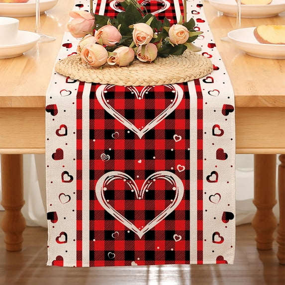 Clearance Under $5!Yyuenw Plaid Love Hearts Valentine's Day Table Runner, Holiday Kitchen Dining Table Decoration for Home Party Decor 13x72 Inch