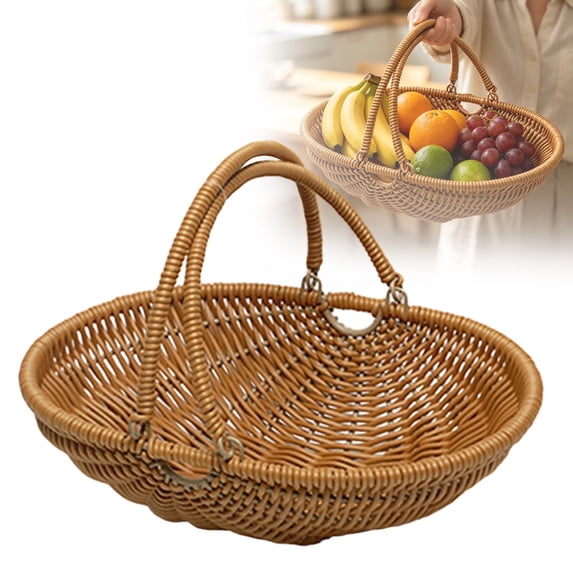 Clearance Under $6.09 Wicker Basket Handwoven PP Rattan with Foldable Handle for Garden and Home Storage