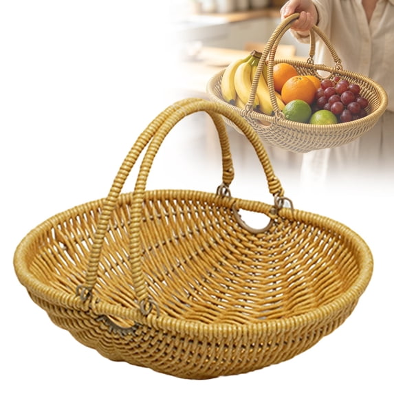 Clearance Under $6.09 Wicker Basket Handwoven PP Rattan with Foldable Handle for Garden and Home Storage