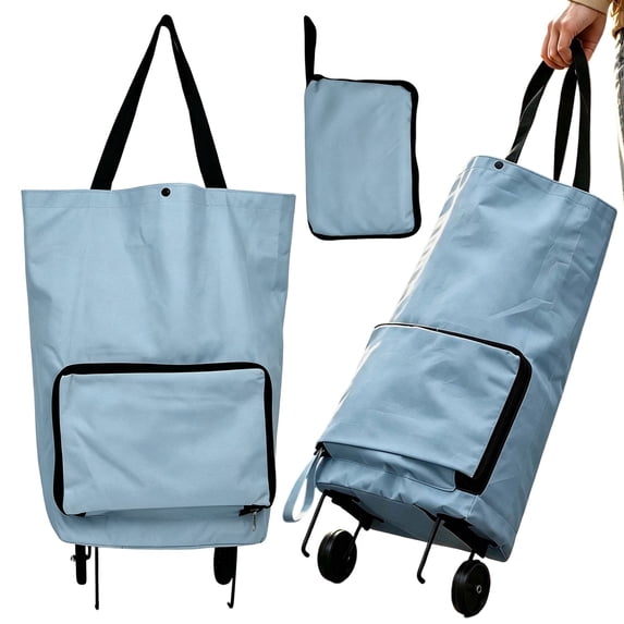 Clearance Under $6.19 2-in-1 Foldable Shopping Cart with Wheels, Reusable Grocery Bag on Wheels, Portable Trolley Bag for Travel Home Kitchen