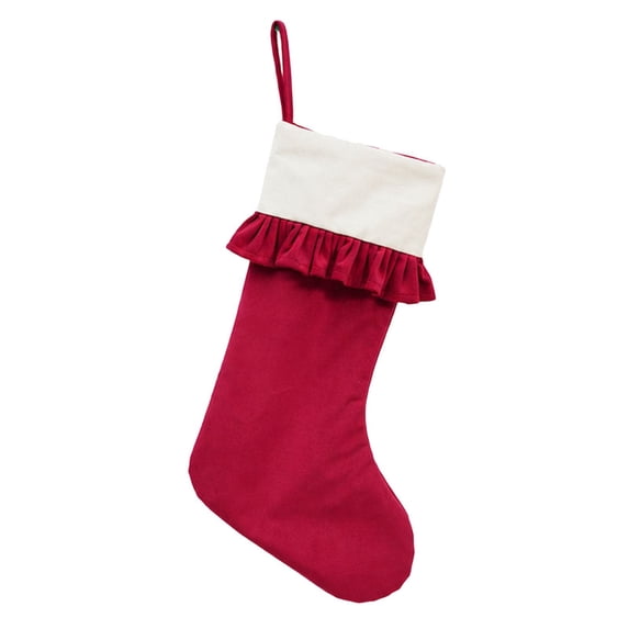 Clearance Under $6 1PC Ruffled Christmas Stocking, Red Velvet Xmas Stocking with White Cuff, Large Hanging Stocking for Fireplace Tree Holiday Decor