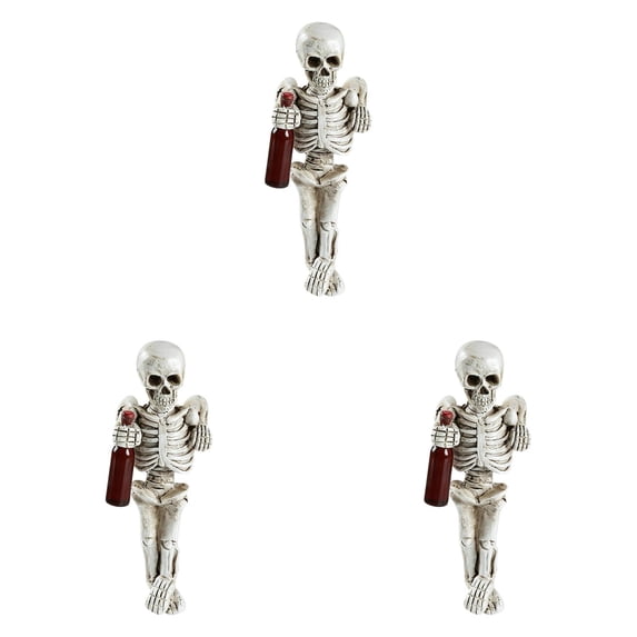 Clearance Under $6.4! 3 Pack Resin Skeleton Figurines with Wine Bottle, 7.5in Halloween Mantel Decor