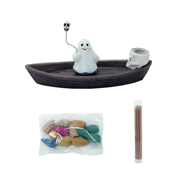 Clearance Under $6.5! 1PC Resin Ghost Ship Incense Burner, Backflow Fountain Holder for Halloween Decor, Resin, (One Size, White)