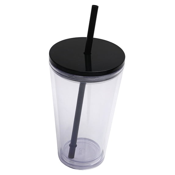 Clearance Under $6.76! 1Pc Reusable Plastic Iced Coffee Cup with Lid (A, Black)