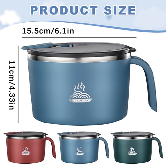 Clearance Under $6 Double Wall Stainless Ramen Bowl 900ml with Draining Lid and Handle Blue