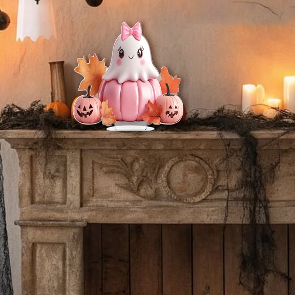 Clearance Under $6 Halloween Acrylic Desktop Decoration, 2D Pumpkin Ghost Ornament, Cute Holiday Home Decor