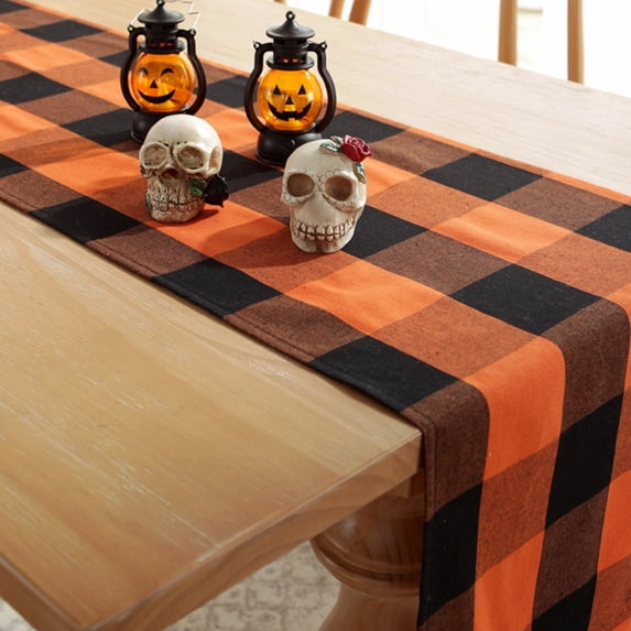 Clearance Under $6 Orange & Black Plaid Table Runner – Farmhouse Fall Décor B