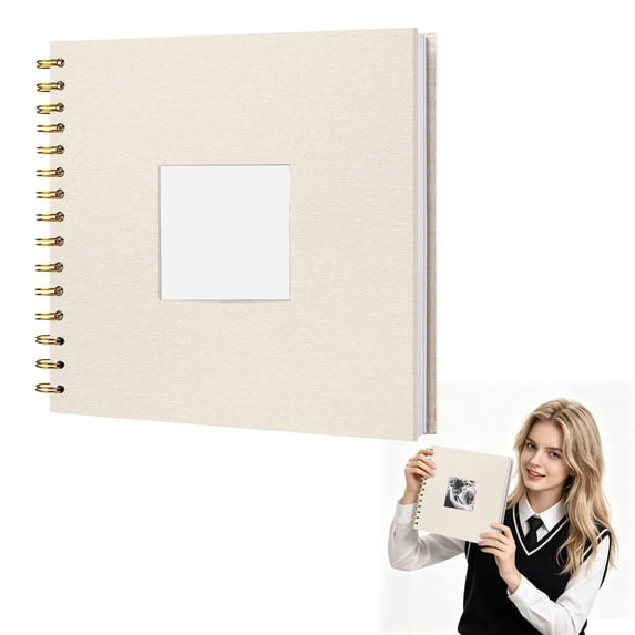 Clearance Under $7, 1 Pack 8-Inch Linen Photo Album, DIY Blank Scrapbook, Memory Book with Front Window for Wedding, Travel & Family Photos, Cloth(B)