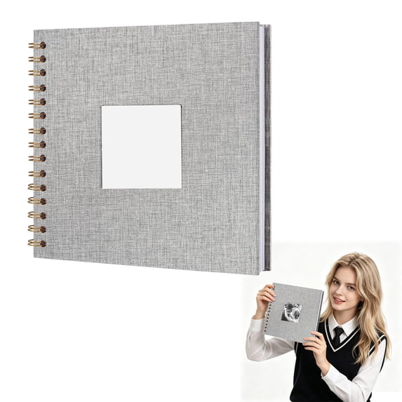 Clearance Under $7, 1 Pack 8-Inch Linen Photo Album, DIY Blank Scrapbook, Memory Book with Front Window for Wedding, Travel & Family Photos, Cloth(G)