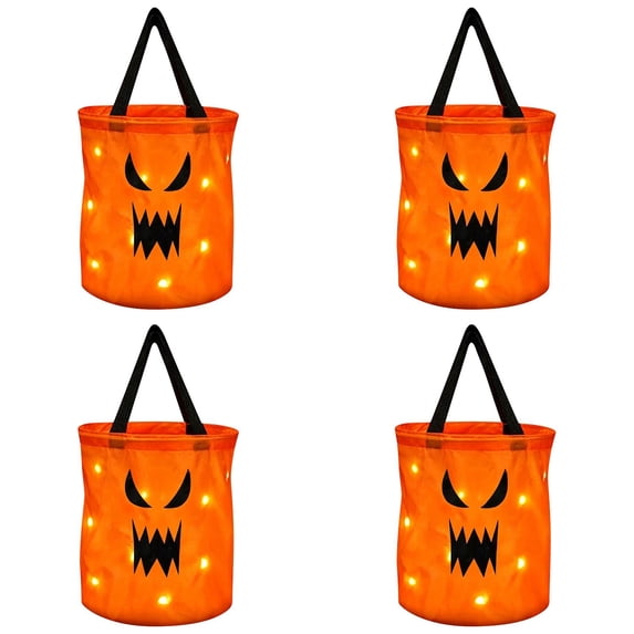 Clearance Under $7.3! 4 Pack LED Light Up Halloween Candy Bucket Bag with Handle (Open Mouth)