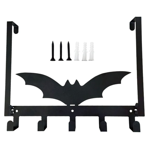 Clearance Under $7.6! 1PC Gothic Bat Over-Door Hook, Halloween Towel Rack with 5 Hooks for Bathroom & Entry, Metal, (One Size, Black)