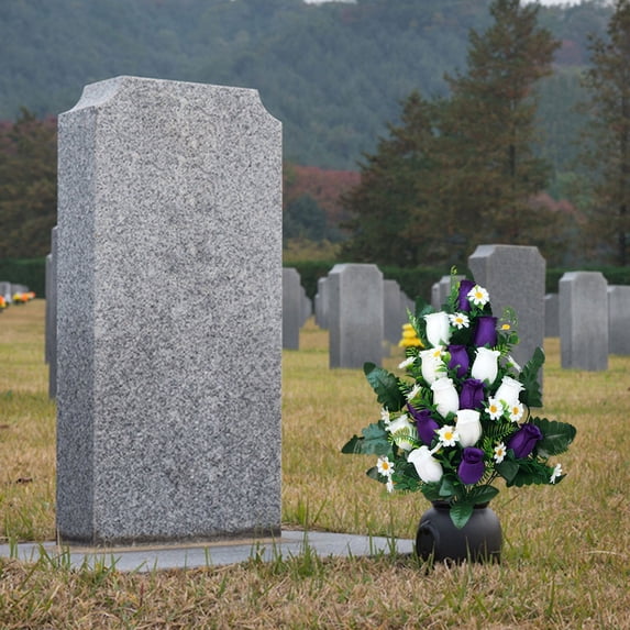 Clearance Under $7 Artificial Cemetery Flowers Cemetery Grave Flowers Plastic For Cemetery Headstone Saddle Memorial Ground Decor (A) (16Pc)