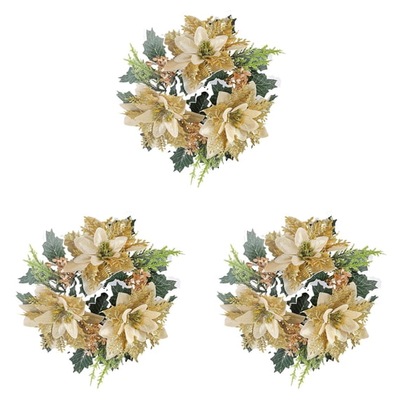 Clearance Under $7 Gold Christmas Candle Holder Rings – Set of 3 Festive Holly Wreaths for Candles and Holiday Centerpieces