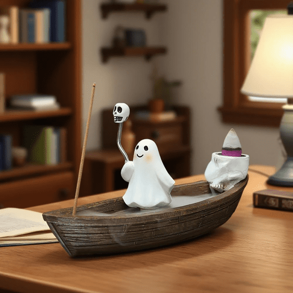Clearance Under $7 Halloween Ghost Ship Backflow Incense Burner Resin, 7.9x3.7x3.5in, Desktop Decor, Mystical Atmosphere
