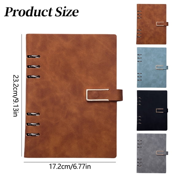 Clearance Under $8.59! 1PC A5 6-Ring Refillable Notebook, PU Leather Journal with Paper, Paper, for Work & Study, (A5, Navy)