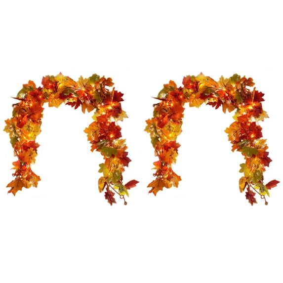 Clearance Under $8.96! Lighted Fall Maple Leaves Garland 5.8ft with LED for Indoor Outdoor Thanksgiving Decor