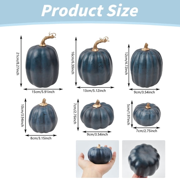 Clearance Under $9.9! 10PACK Fall Blue Pumpkins, Assorted Artificial Decor for Halloween & Thanksgiving Table, Plastic, (One Size, Dark Blue)