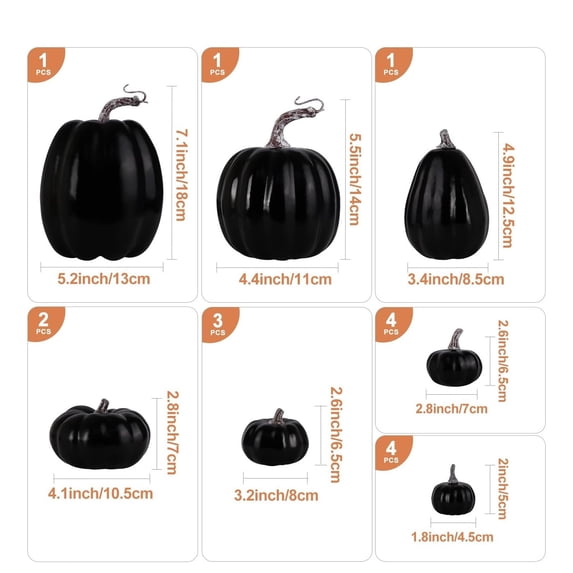 Clearance Under $9.9! 16PACK Fall Pumpkin Decor Set, Assorted Sizes & Colors for Thanksgiving & Halloween, Resin, (One Size, Black)