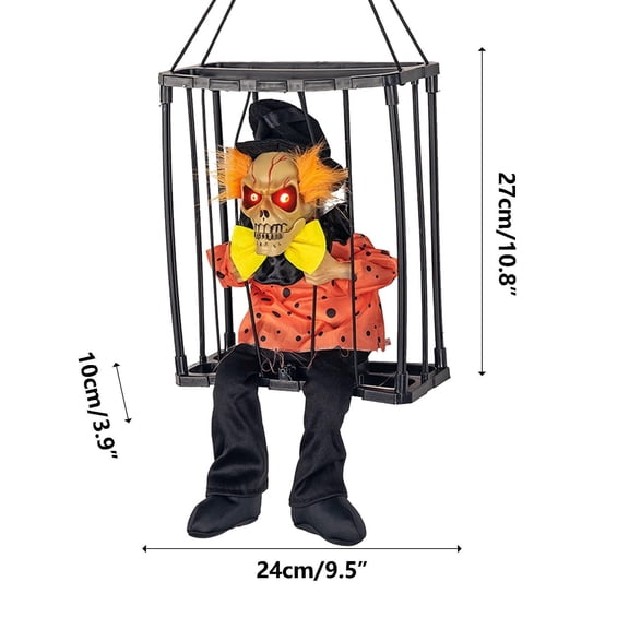Clearance Under $9.9! 1PC Halloween Animated Skeleton Prisoner, Motion-Activated Talking Cage Decor with LED Eyes, Plastic, (One Size, B)