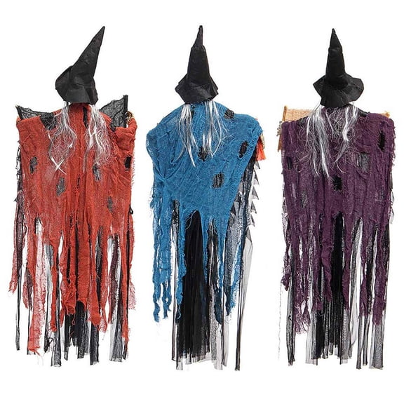 Clearance Under $9.9! 1PC Halloween Animated Skeleton Prop, Voice-Activated Hanging Decor with Hat, Cloth, (One Size, Purple)
