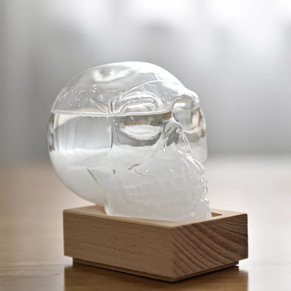 Clearance Under $9.99! 1 Pack Skull Shape Barometer Storm Glass Weather Predicting Bottle 30ml for Office Decor (One Size Clear)