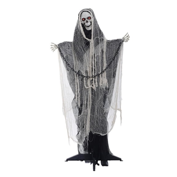 Clearance Under $9.99! 1PC 63in Standing Swinging Ghost Decor, Light-Up Red Eyes Sound-Activated Animatronics, Plastic, (One Size, White)