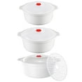 thumbnail image 1 of Clearance Under$9.99! 3 Pcs Microwave Bowl Set with Lids, Heating Dishes with Handles, PP Plastic, for Noodle Soup (Clear 3-Piece + Steamer Mat), 1 of 8