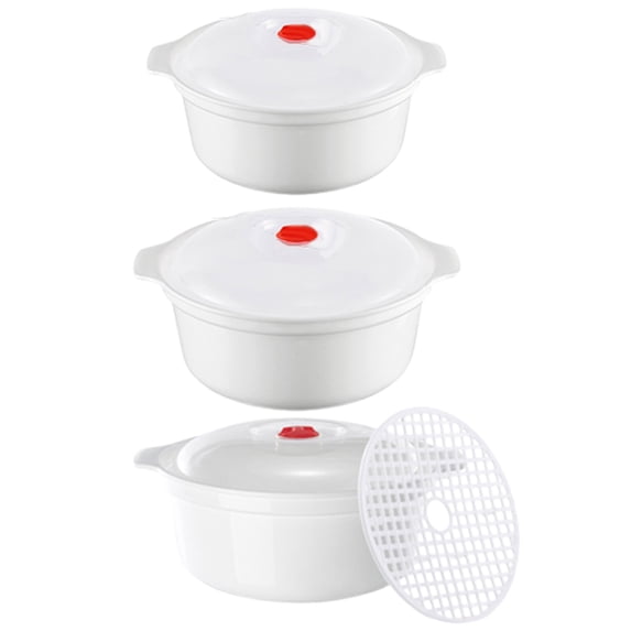 Clearance Under$9.99! 3 Pcs Microwave Bowl Set with Lids, Heating Dishes with Handles, PP Plastic, for Noodle Soup (Clear 3-Piece + Steamer Mat)