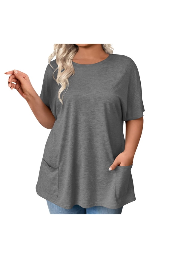 Uner 10$!Summer Plus Size Tops for Womens 2025 Fashion Casual Pullover Short Sleeve Round Neck Button Shirt Top Blouses