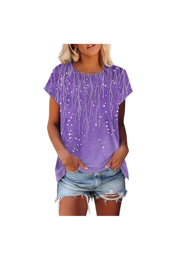 Uner 10$!Summer Plus Size Tops for Womens 2025 Fashion Casual Short Sleeve Round Neck Print Ladies Blouse