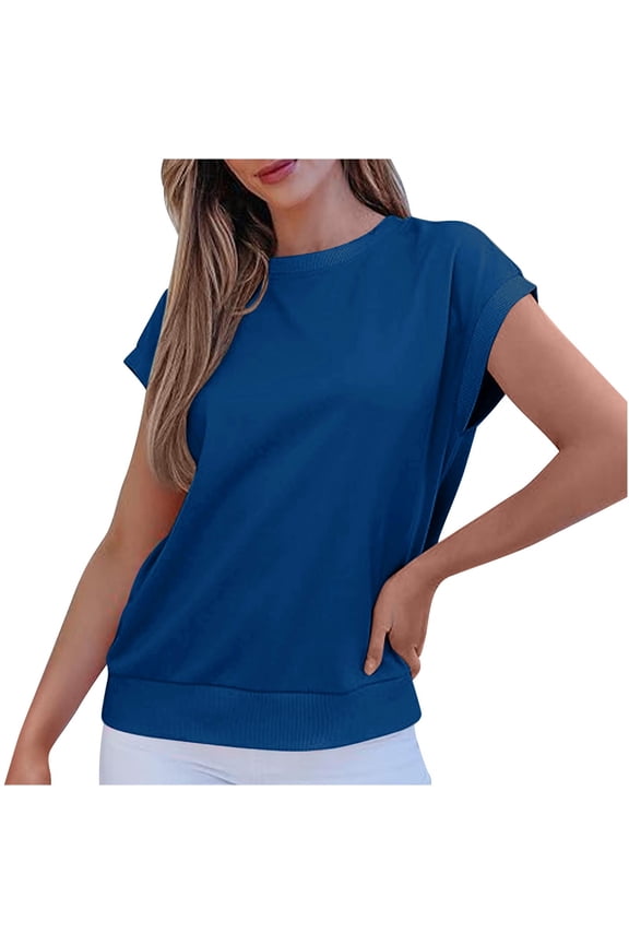Uner 10$!Summer Plus Size Tops for Womens 2025 Fashion Casual Solid Color Back With Patch Long Sleeved Round Neck Pullover Top