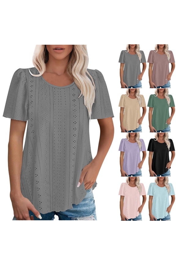 Uner 10$!Summer Plus Size Tops for Womens 2025 Fashion New Solid Color Round Neck Sleeve Short Sleeved T-shirt