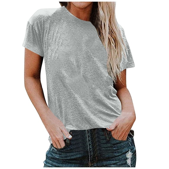Uner 10$!Summer Plus Size Tops for Womens 2025 Fashion Round Neck Short Sleeve Loose Solid Color T Shirt Tunic Shirt Blouse