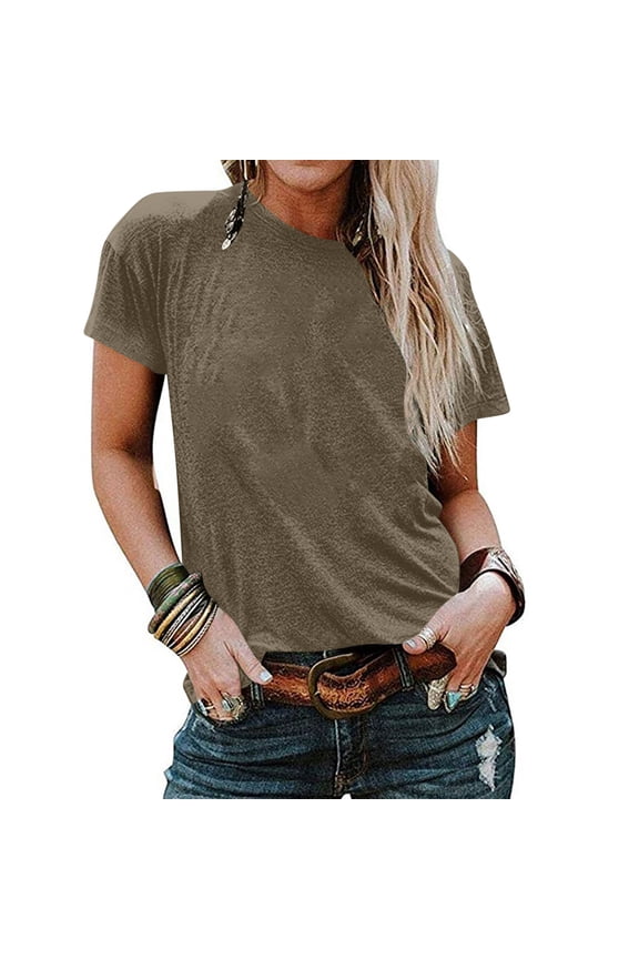 Uner 10$!Summer Plus Size Tops for Womens 2025 Fashion Round Neck Short Sleeve Loose Solid Color T Shirt Tunic Shirt Blouse