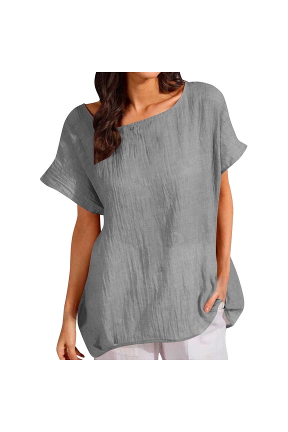 Uner 10$!Summer Plus Size Tops for Womens 2025 Fashion Sexy Short Sleeve Sequins Loose Polluer Solid Round-Neck Blouse Shirt