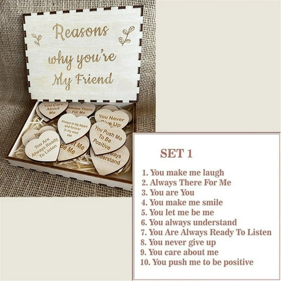 Clearance! Unique Friendship Gift Wooden Hearts in The Box with Reasons Why You'Re My Friend Wooden Love Guestbook Box Friendship Souvenir Funny Birthday for Friends Valentines Day Decorations