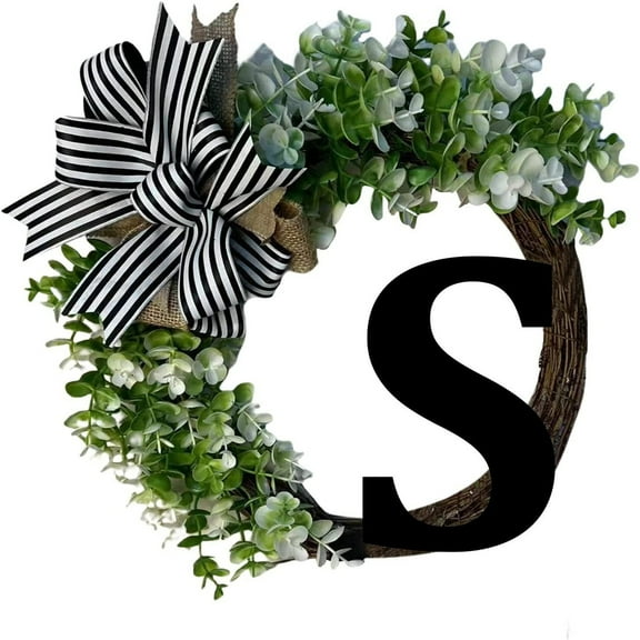 Clearance!Unique Last Name Year Round Front Door Wreath with Bow, 12" Fashion Welcome Sign Garland Creative 26 A-Z Letter Farmhouse Spring All Seasons Hanger Decoration