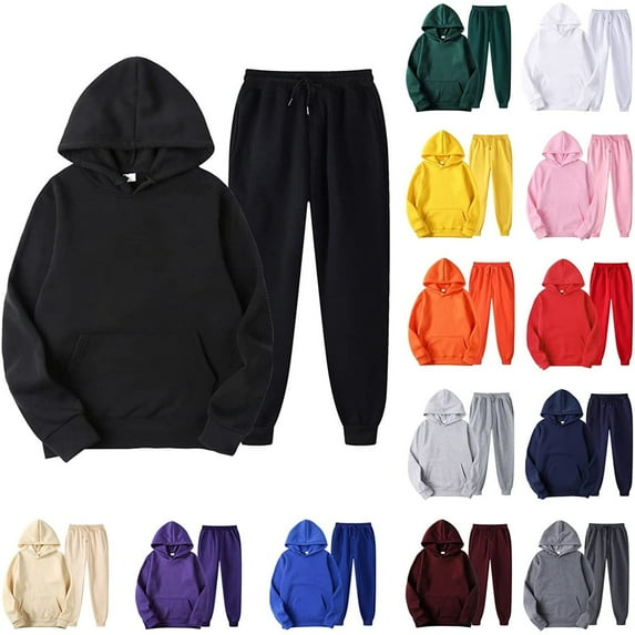 Clearance Unisex 2 PC Sweatsuit Set Men Women Oversized Long Sleeve Hoodie Pullover Sweatshirt Tracksuit Jogger Sweatpants