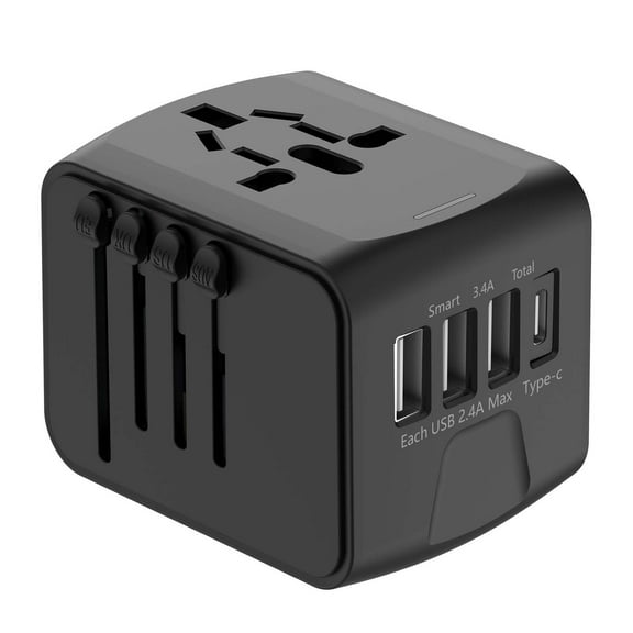 on Universal Travel Adapter, International Power Adapter with Extra 2 Prong AC Outlet, 5 USB Ports (3 USB C), 28W Worldwide Plug Adaptor for US to Europe UK Australia Ireland (Type C G A I)