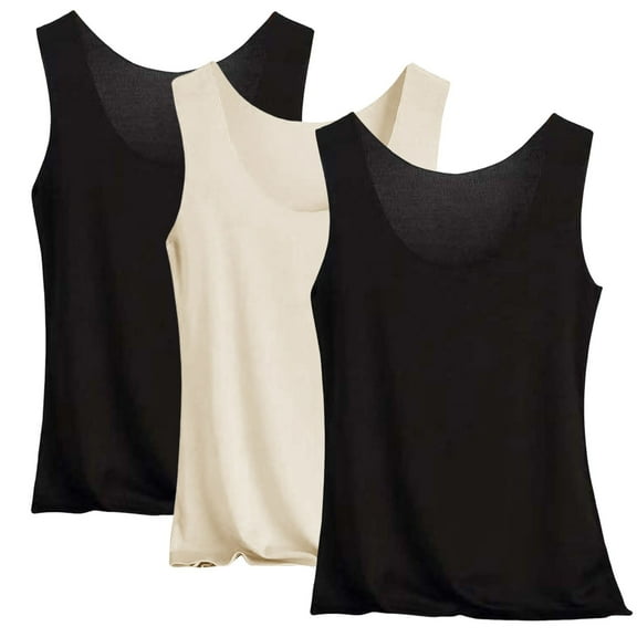 Uooqdmx 3Pcs Undershirts for Women, Basic Tank Tops for Women, Fitted Tank Tops for Women, Sleeveless Undershirts Lightweight Casual Tops, Seamless Tank Tops for Women, Black XXL