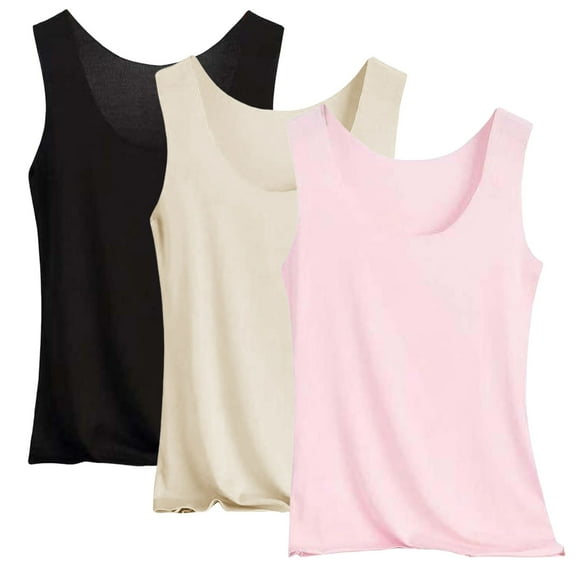 Uooqdmx 3Pcs Undershirts for Women, Basic Tank Tops for Women, Fitted Tank Tops for Women, Sleeveless Undershirts Lightweight Casual Tops, Seamless Tank Tops for Women, Pink 1 XL